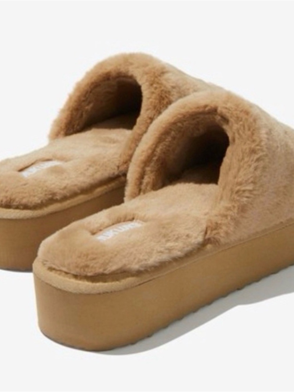 Muk Luks Faux-Fur Platform Slide Slippers in Camel